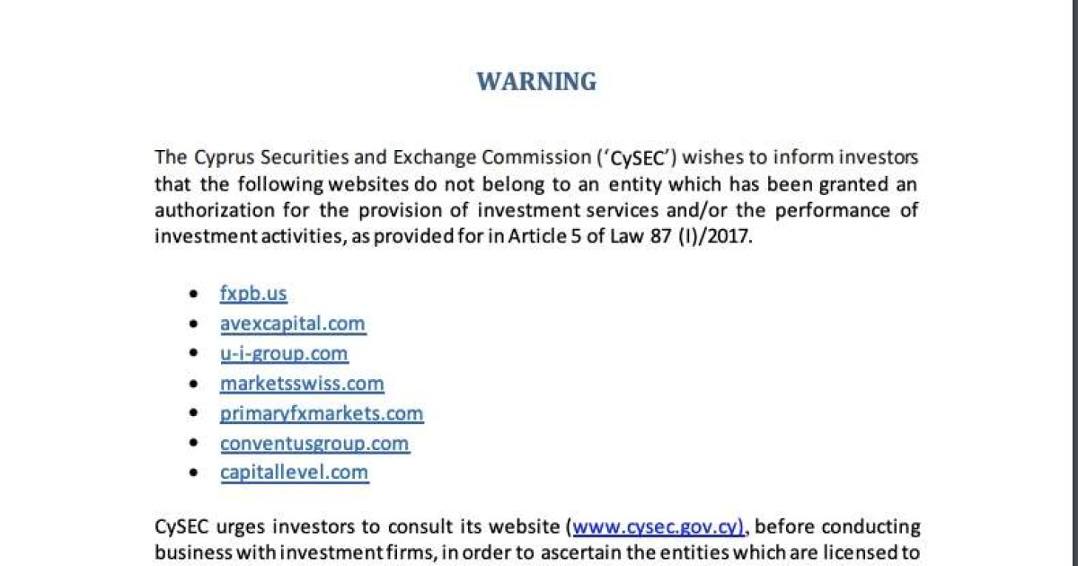 CySEC Предупреждение в отношении нерегулируемых брокеров